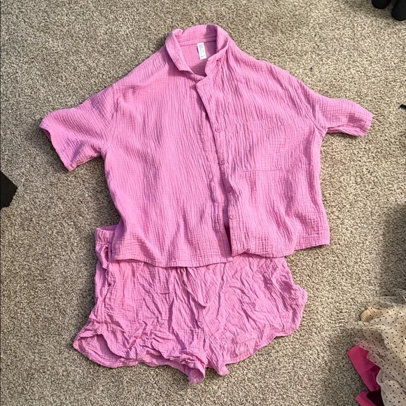 Stars Above Light Pink Crinkle Pajama Set - Picture 1 of 4